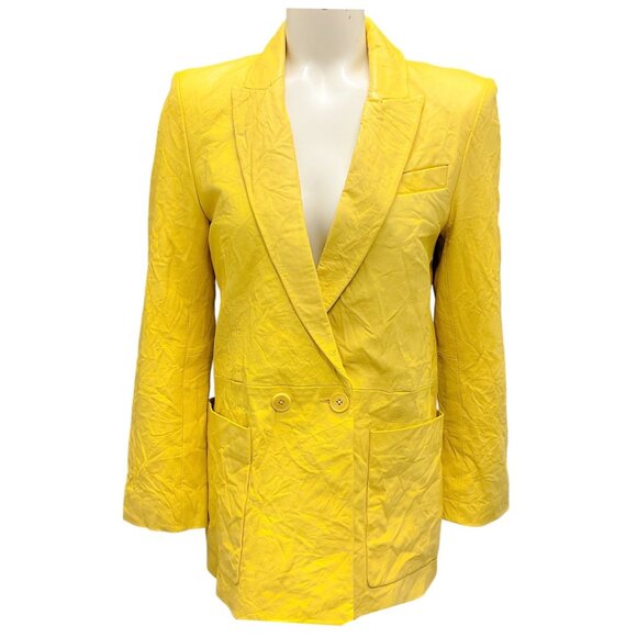 Zadig & Voltaire Light Yellow Visko Crinkled Leather Blazer - Picture 1 of 5